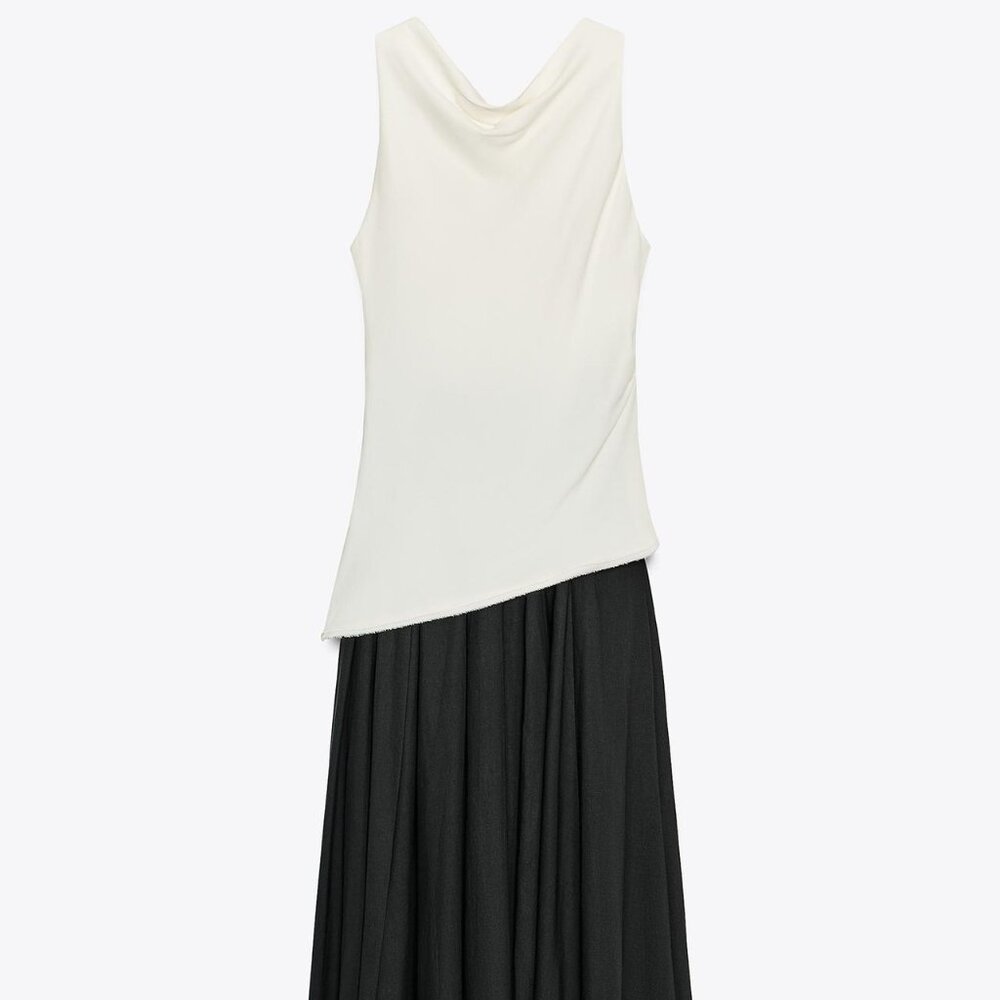 NWT SIZE M COLLECTION COMBINATION HALTER DRESS White Black | 8647/991/800 ZARA